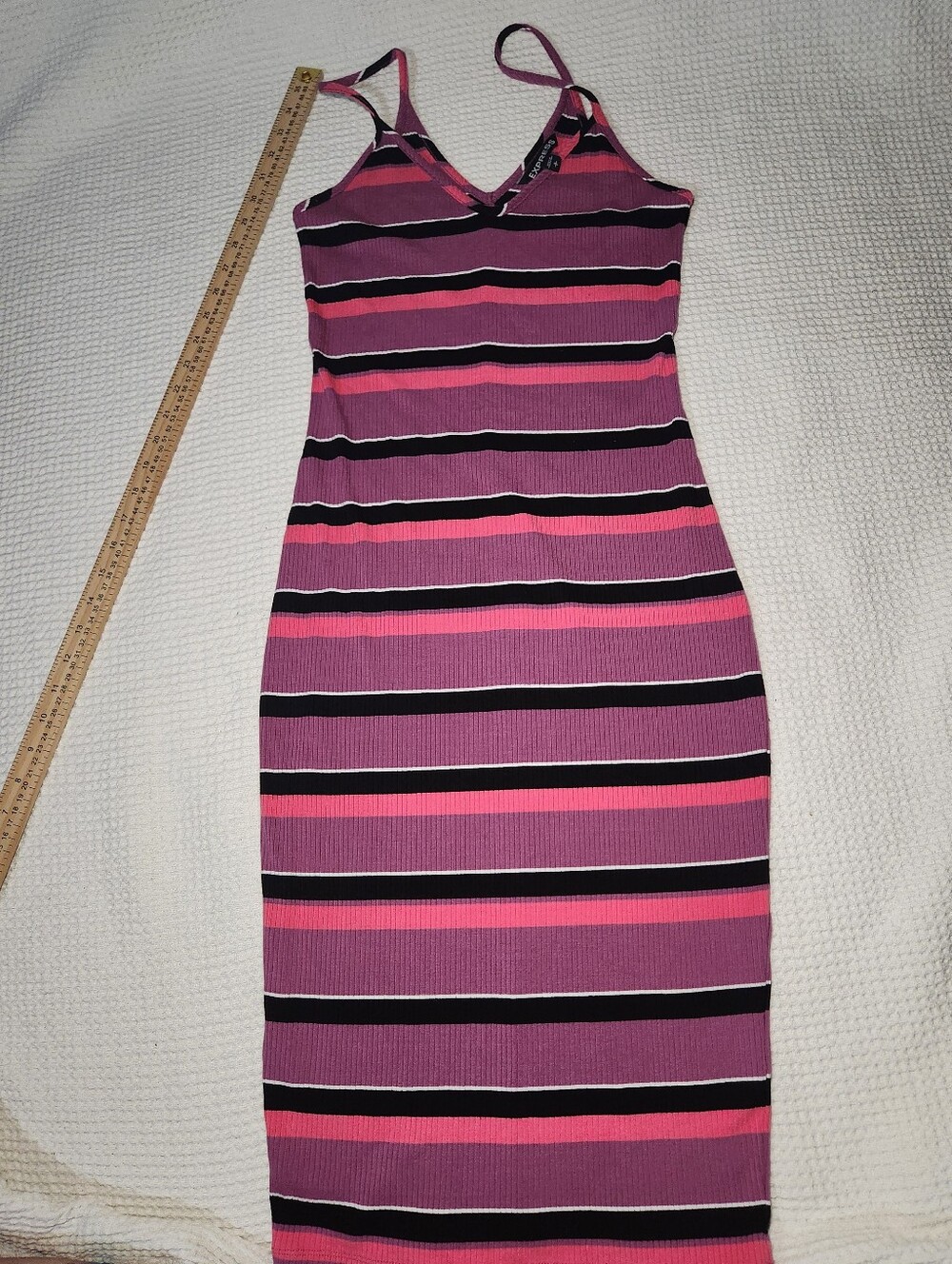 Express Pink & Black Striped Ribbed Midi Dress